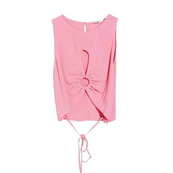 Nordstrom Elodie O-ring Front Crop Tank Top Blouse Pink Rayon Blend Blouse - Picture 10 of 14